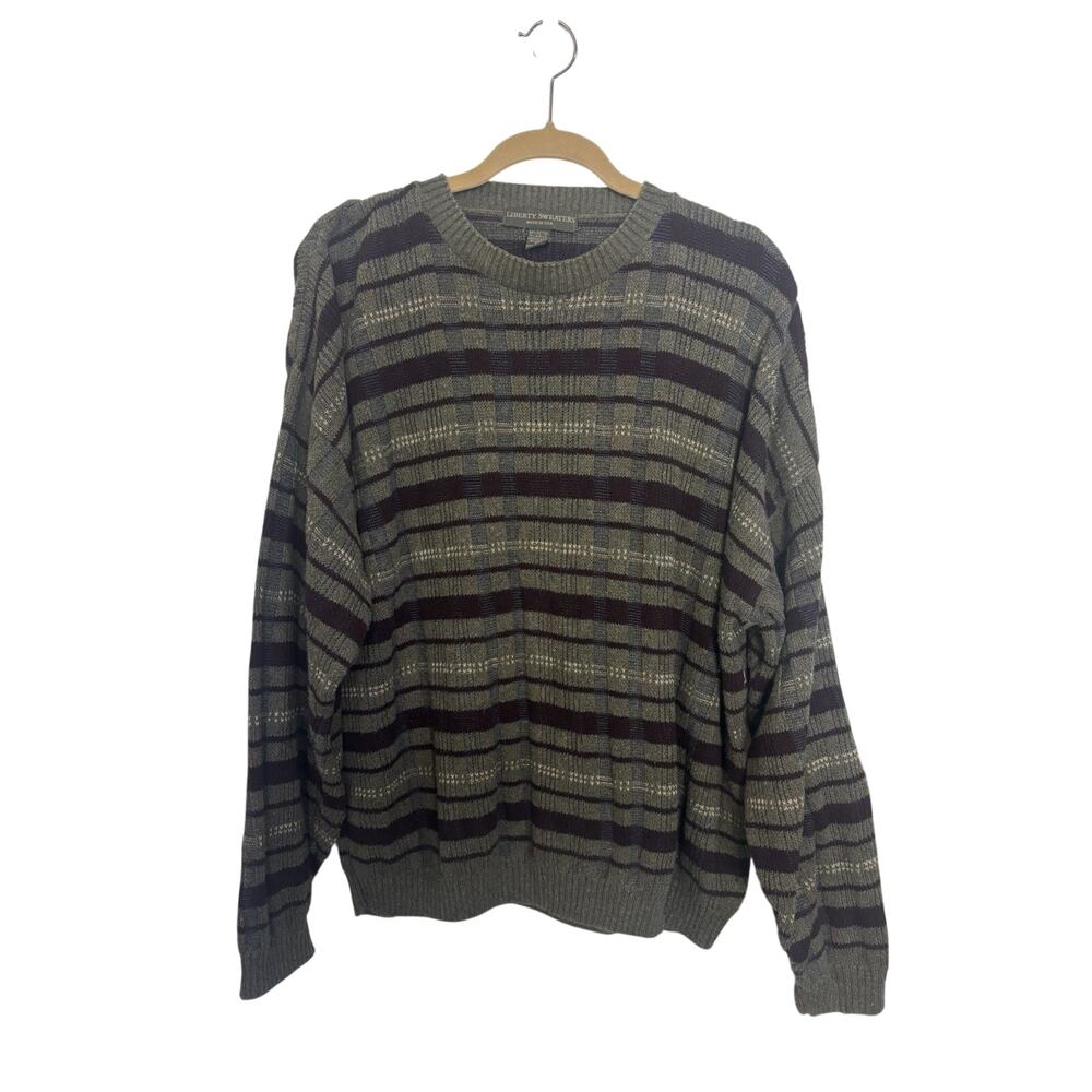 Vintage 90s Liberty Sweaters XL Textured Knit Cosby Style Olive Burgundy